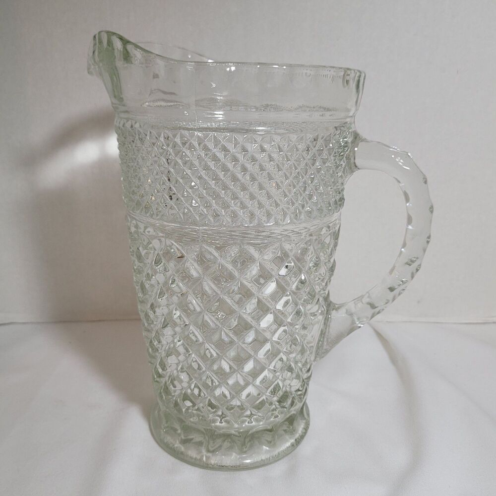 Vintage Anchor Hocking Wexford Clear Glass Pitcher 2 Qt / 64oz Diamond Point